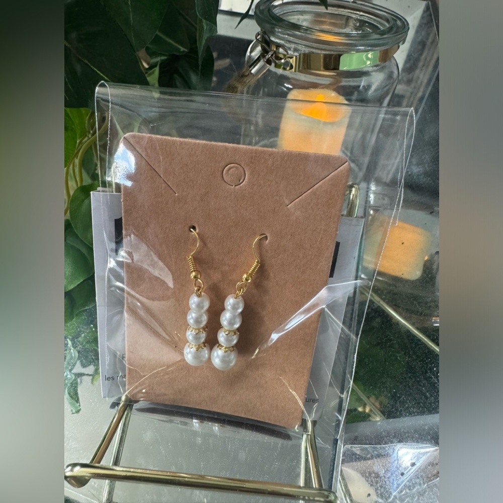 Pearl earrings long gold plated with post